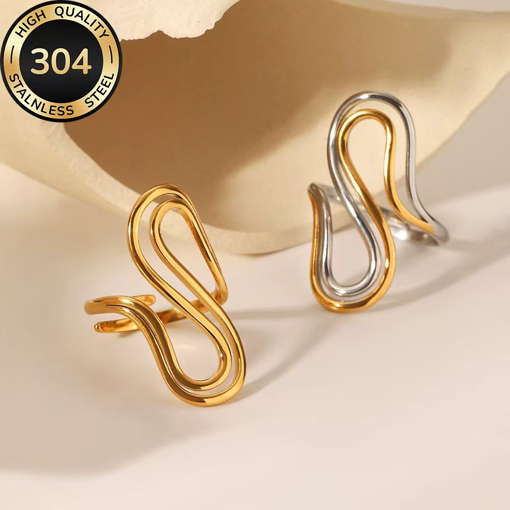 Women's High-Quality Stainless Steel Golden Open Adjustable Ring